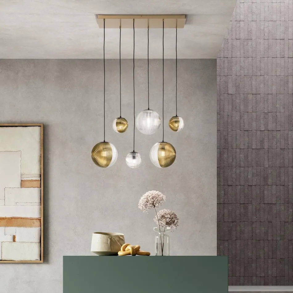 Lysekrone med 6 lys i blæst glas i form af en kugle lavet i Italien - Prilla Viadurini