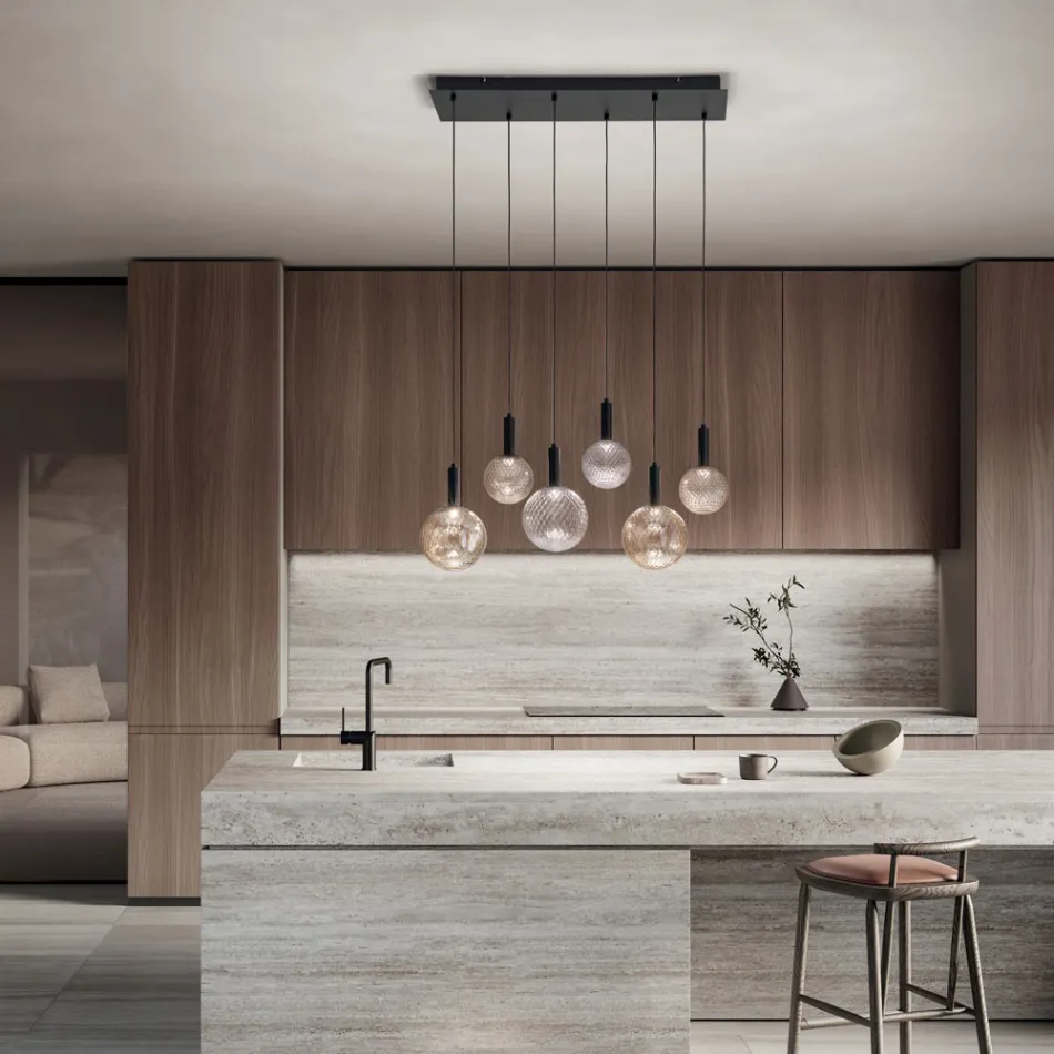 6 lys blæst glas lysekrone med balloton dekoration - fe Viadurini