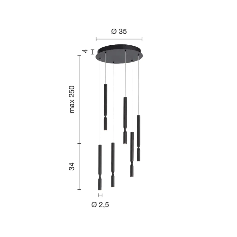 Lysekrone med 6 LED-lys i malet metal og justerbare kabler - Lærk Viadurini