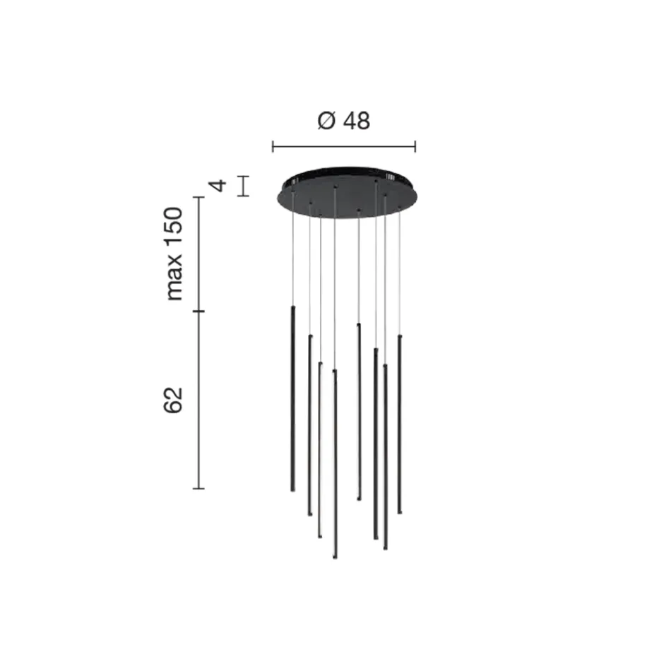 Lysekrone med 8 LED-lys i guldmalet metal og justerbare kabler - Orange Viadurini