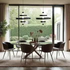 Lysekrone med glashus og 3 aluminiumscirkler - Clara Viadurini