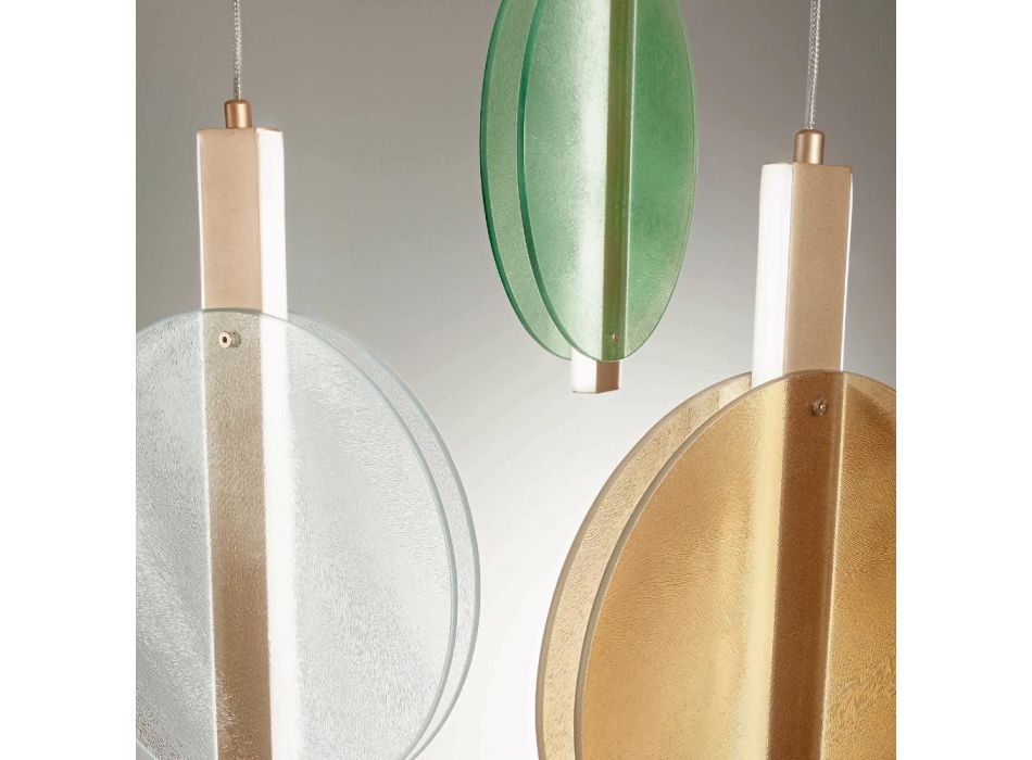 Lysekrone med LED i malet metal og tekstureret glas - Baobab Viadurini