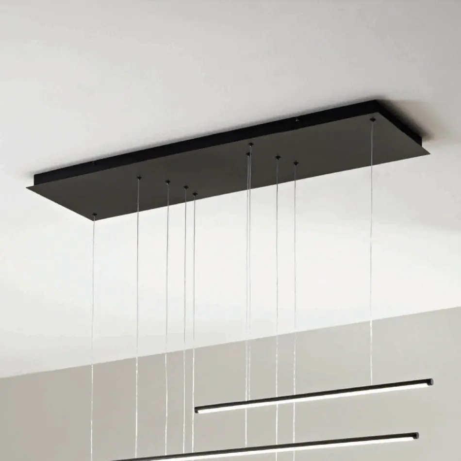 Lysekrone med vandrette LED-lys i metal og justerbare kabler - Orange Viadurini