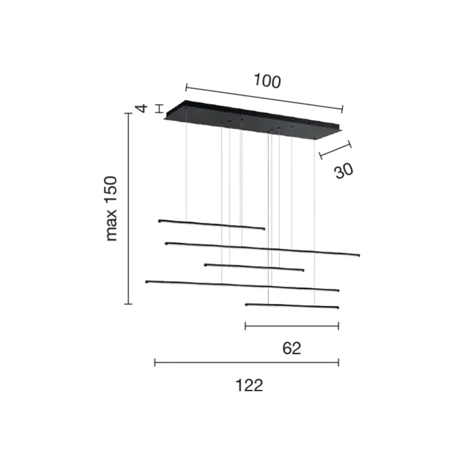 Lysekrone med vandrette LED-lys i metal og justerbare kabler - Orange Viadurini