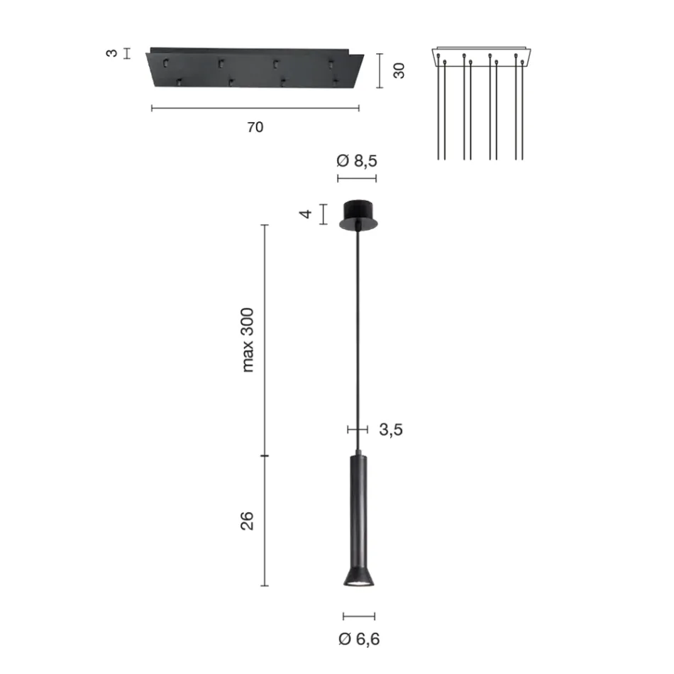 Lysekrone med guldmalet metalramme og justerbare kabler - birk Viadurini