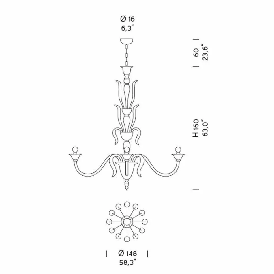 12 lys Venedig glas lysekrone håndlavet i Italien - Agustina Viadurini