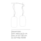 Decentraliseret lysekrone med to lys i håndlavet glas fremstillet i Italien - Soffio Viadurini