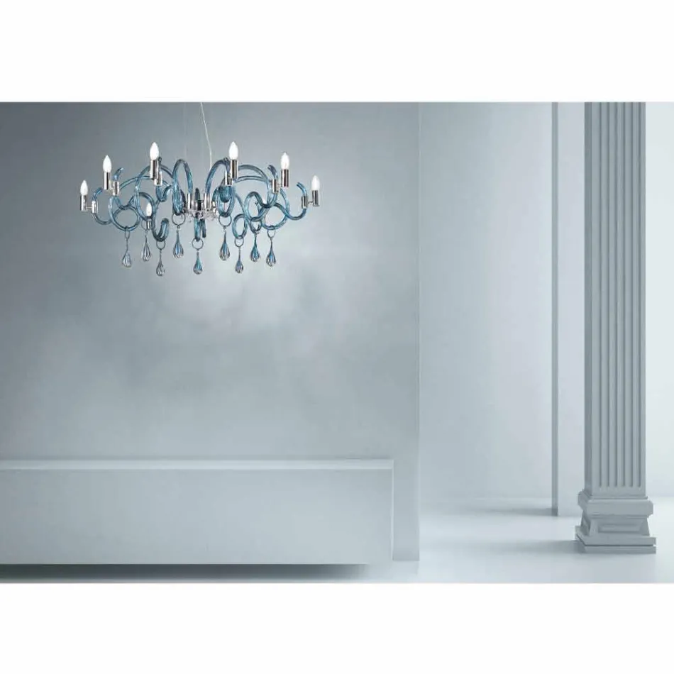 Håndlavet 9 lys lysekrone i venetiansk glas fremstillet i Italien - Bernadette Viadurini