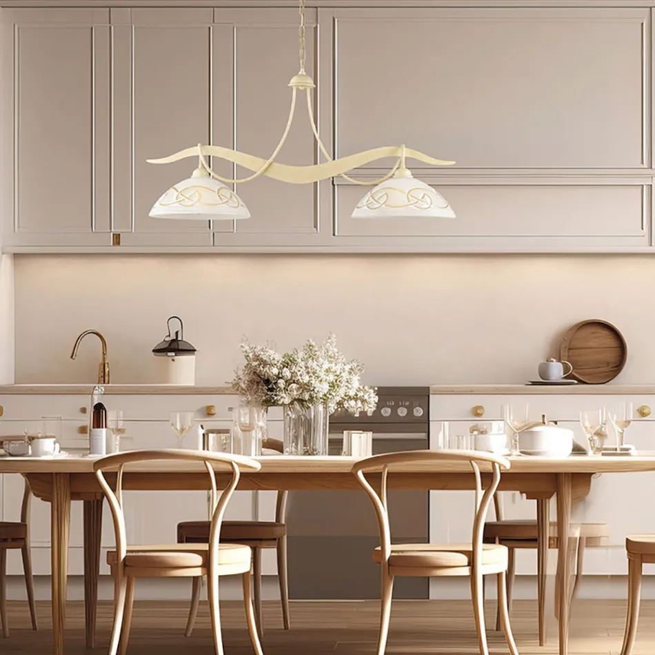 2-lyskrone i glas og metal til indendørs belysning - Musca Viadurini