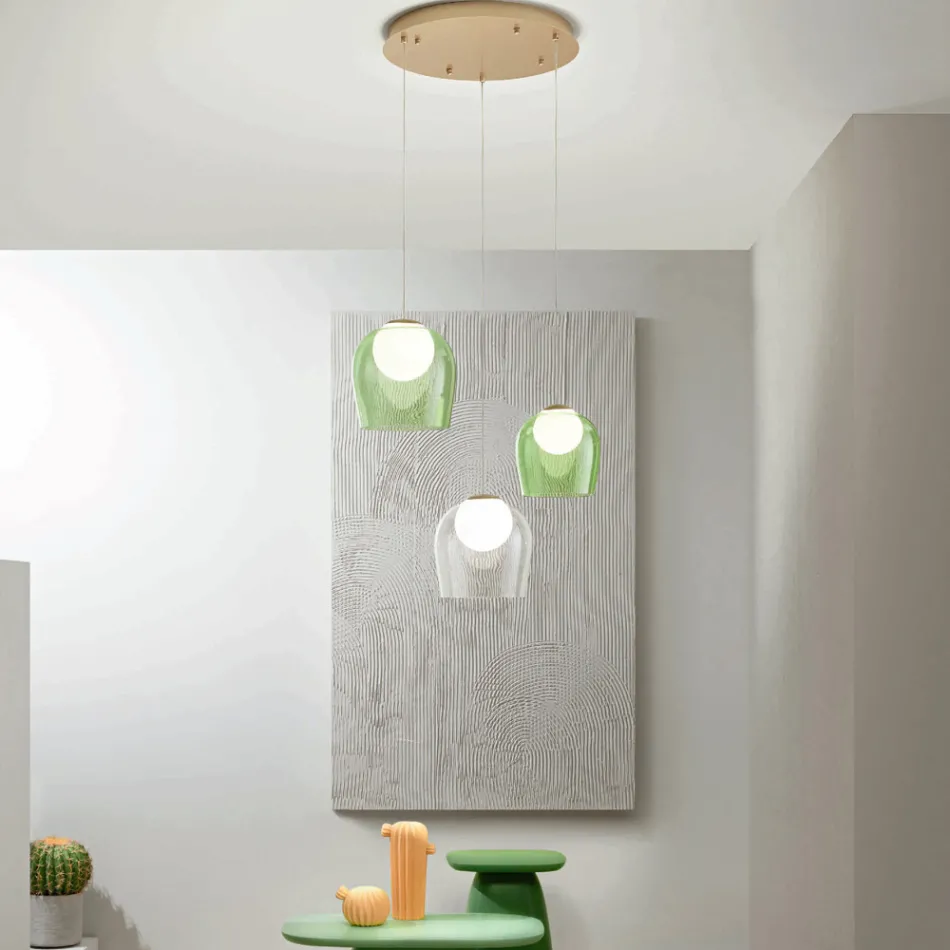 Guldmalet metal lysekrone med 3 lysdioder og valgfrit glas - bøg Viadurini