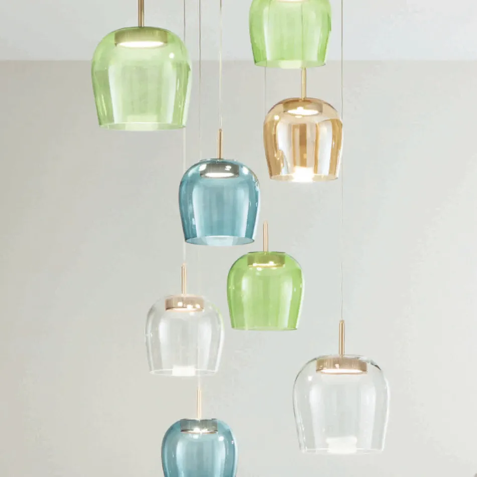 Guldmalet metal lysekrone med LED lys og farvet glas - avnbøg Viadurini