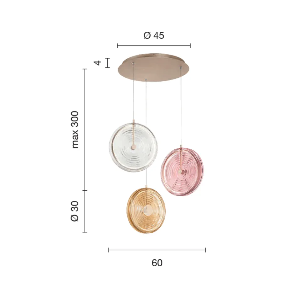 Lysekrone i malet metal og glas dekoreret med koncentriske linjer - Hackberry Viadurini