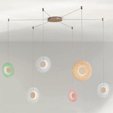 Lysekrone i malet metal og farvet glas med LED lys - Albizia Viadurini