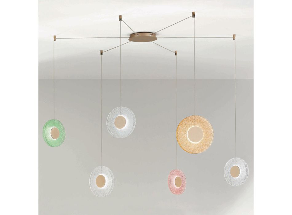 Lysekrone i malet metal og farvet glas med LED lys - Albizia Viadurini