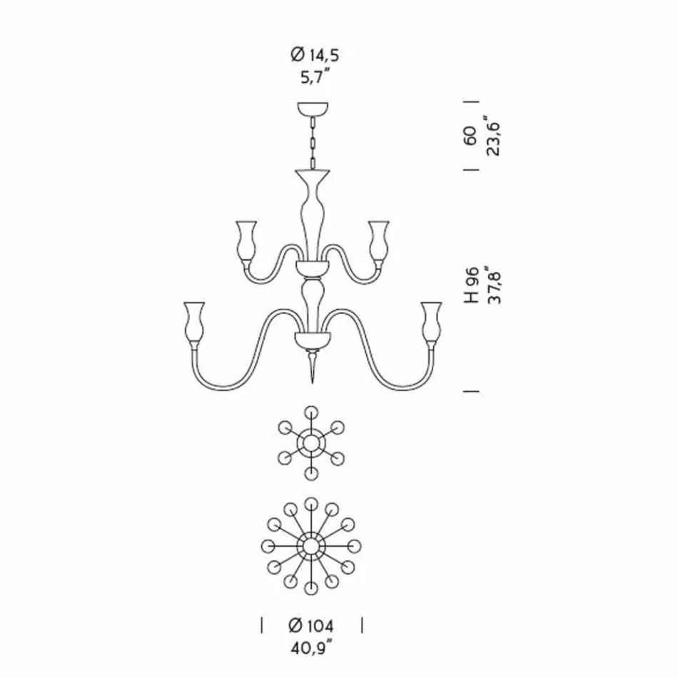 Håndlavet lysekrone fra Venedig med 18 lys fremstillet i Italien - Vittoria Viadurini