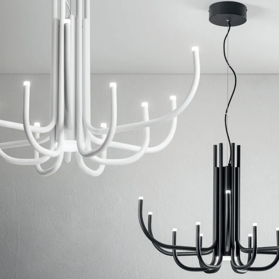 13 lys LED-lysekrone i hvid, sort eller guldmalet metal - Skorpionen Viadurini