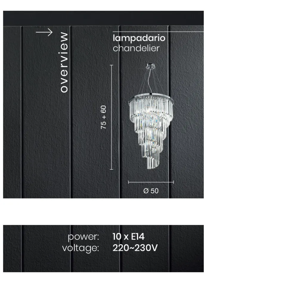 Klassisk luksus lysekrone i forkromet metal og skåret krystal - Lambert Viadurini