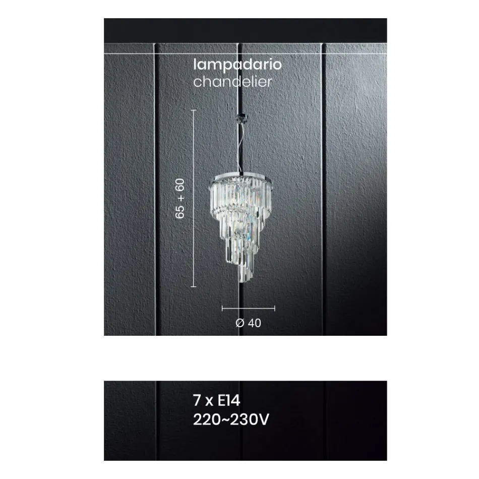 Klassisk luksus lysekrone i forkromet metal og skåret krystal - Lambert Viadurini