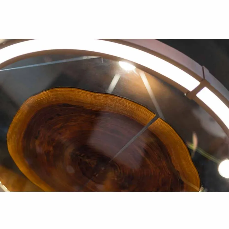 Moderne lysekrone i stål og glas med træindsats fremstillet i Italien - Seoul Viadurini