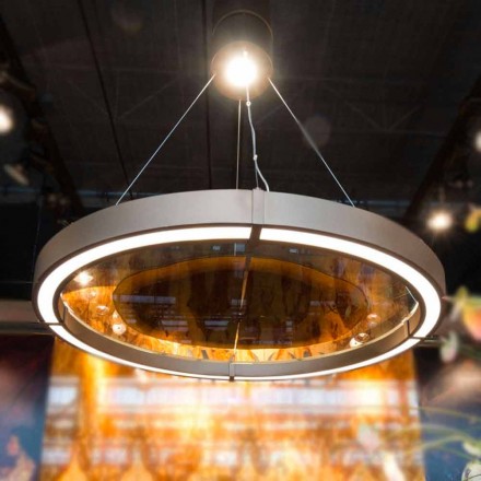 Moderne lysekrone i stål og glas med træindsats fremstillet i Italien - Seoul Viadurini