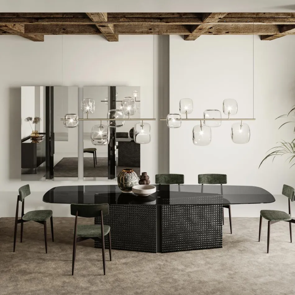 Vandret lysekrone i metal og gennemsigtigt Pyrex-glas - Iperspazio Viadurini