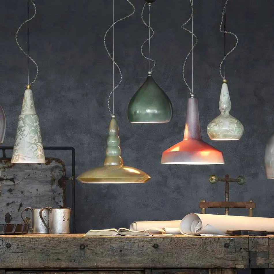 retro lysekrone udformet keramisk suspension Ferroluce Viadurini