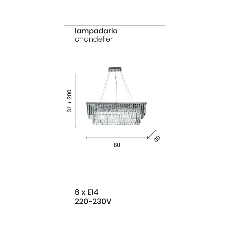 Klassisk ophængt lysekrone i metal og luksusskåret krystal - Mirielle Viadurini