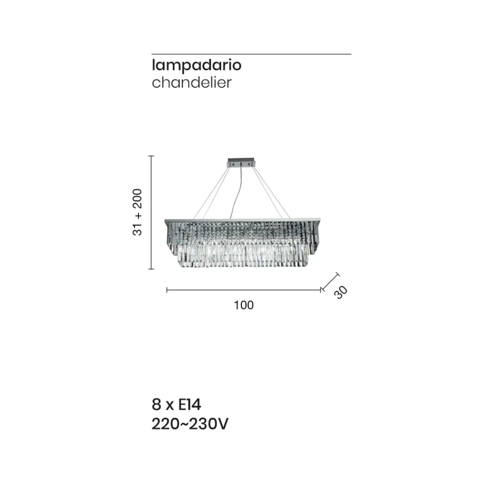 Klassisk ophængt lysekrone i metal og luksusskåret krystal - Mirielle Viadurini