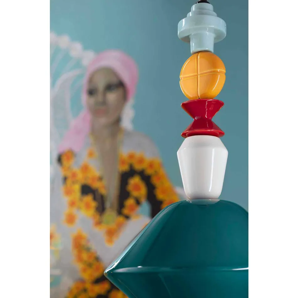 Vintage grøn eller gul keramisk lysekrone lavet i Italien - Ferroluce Lariat Viadurini