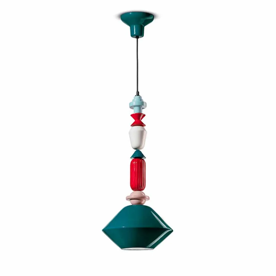 Vintage grøn eller gul keramisk lysekrone lavet i Italien - Ferroluce Lariat Viadurini