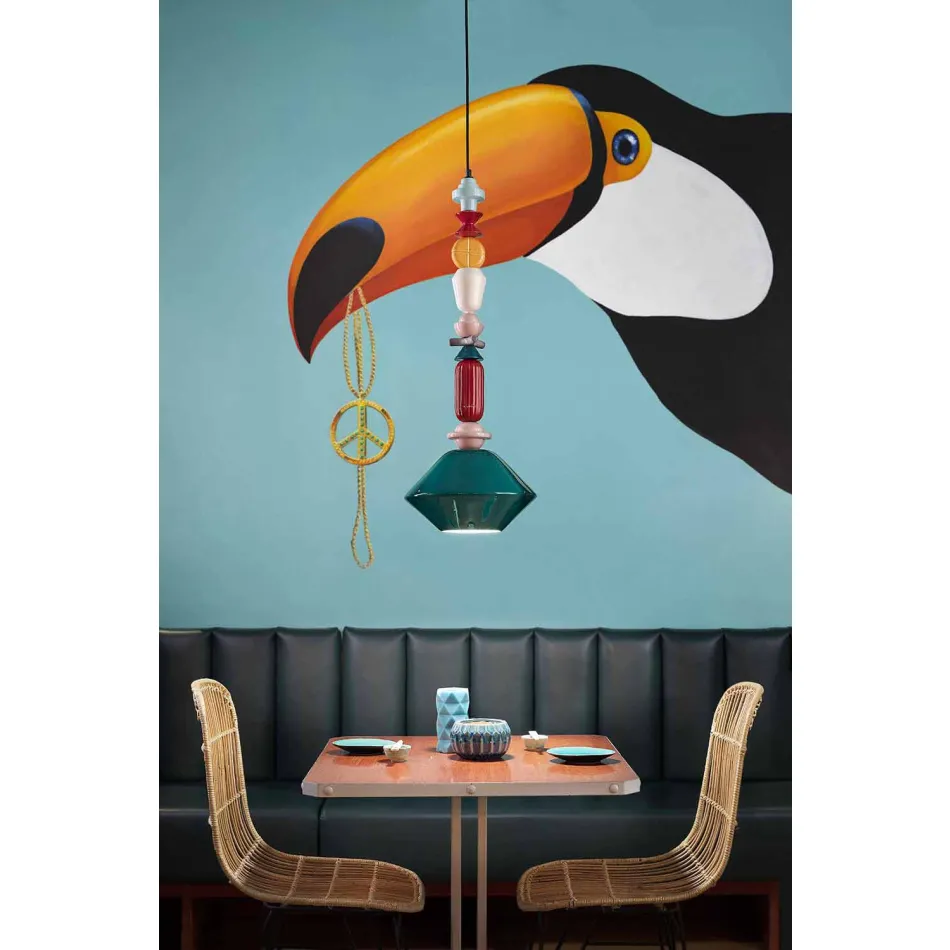 Vintage grøn eller gul keramisk lysekrone lavet i Italien - Ferroluce Lariat Viadurini