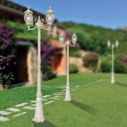 Lygtepæl 2 Lights Vintage Style i hvidt aluminium Fremstillet i Italien - Dodo Viadurini
