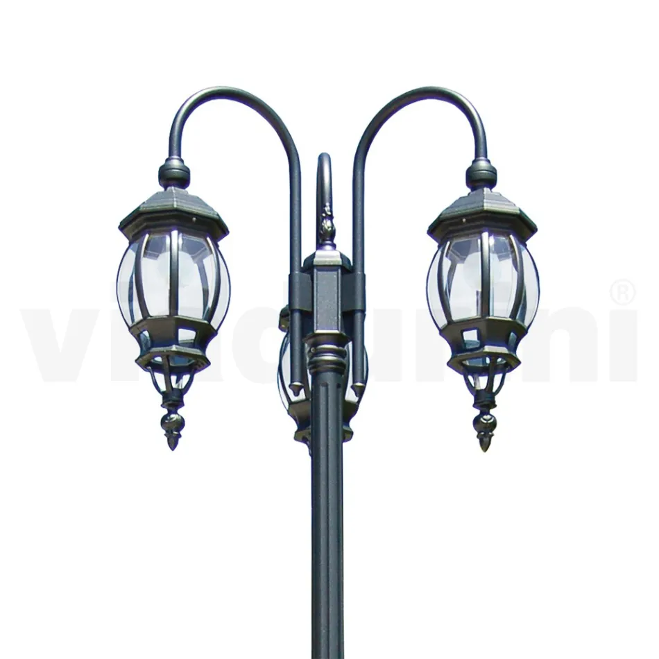 Lygtepæl 3 Lights Vintage Style i antracit aluminium Fremstillet i Italien - Empire Viadurini