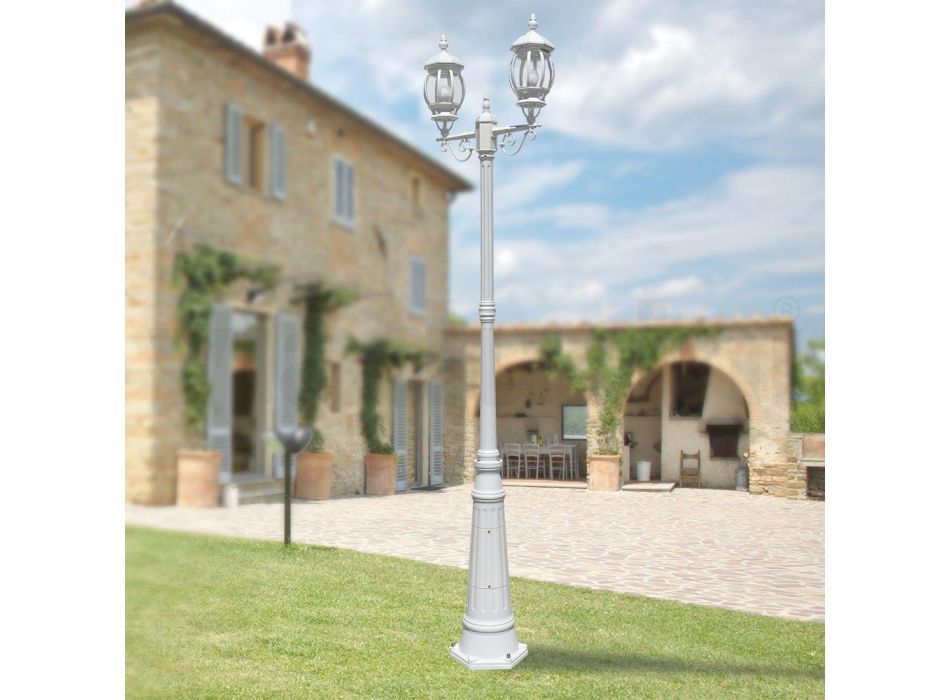 Lygtepæl 2 Lights Vintage Style i hvidt aluminium Fremstillet i Italien - Dodo Viadurini