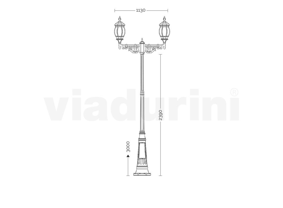 Lygtepæl 2 Lights Vintage Style i Aluminium Fremstillet i Italien - Leona Viadurini