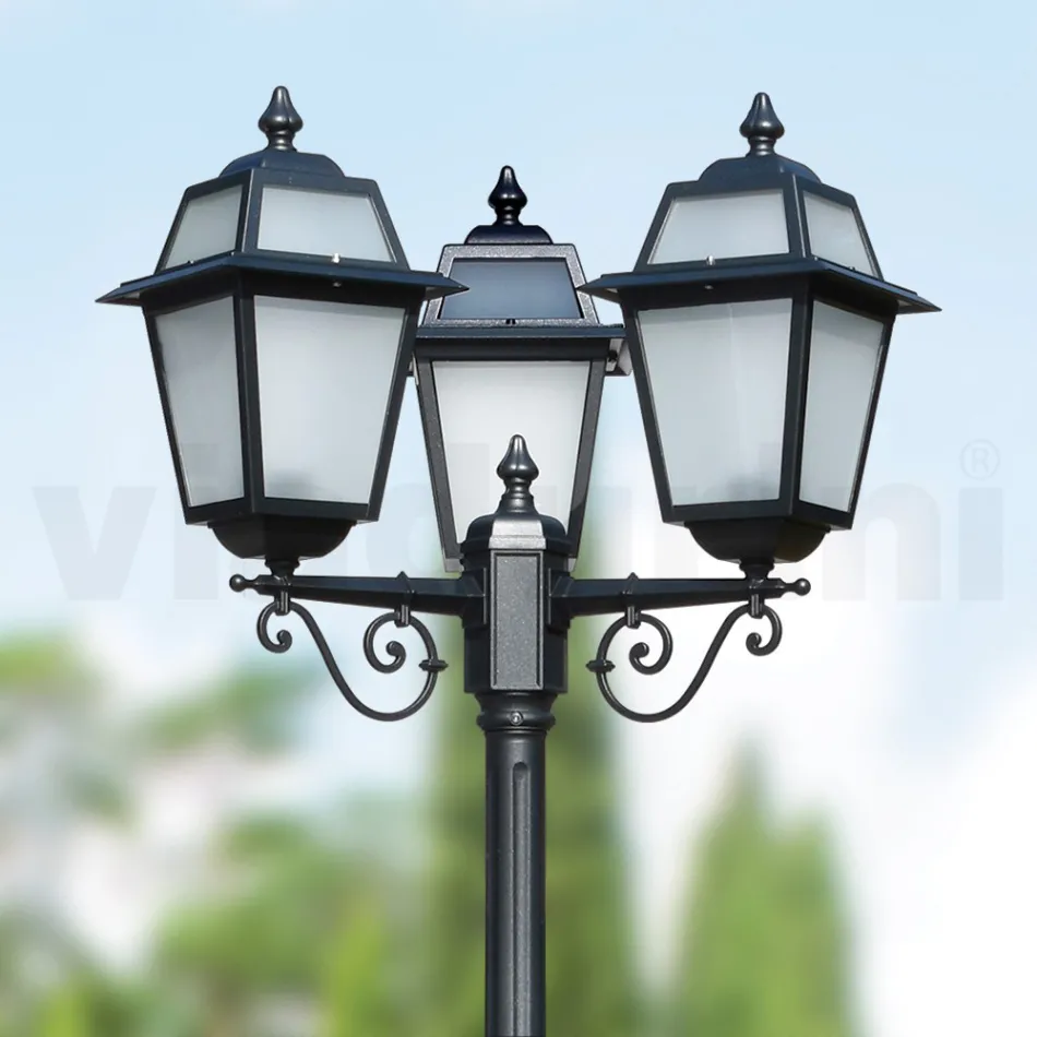 Havelygtepæl 219 cm høj i antracit aluminium og sandblæst glas - Elric Viadurini