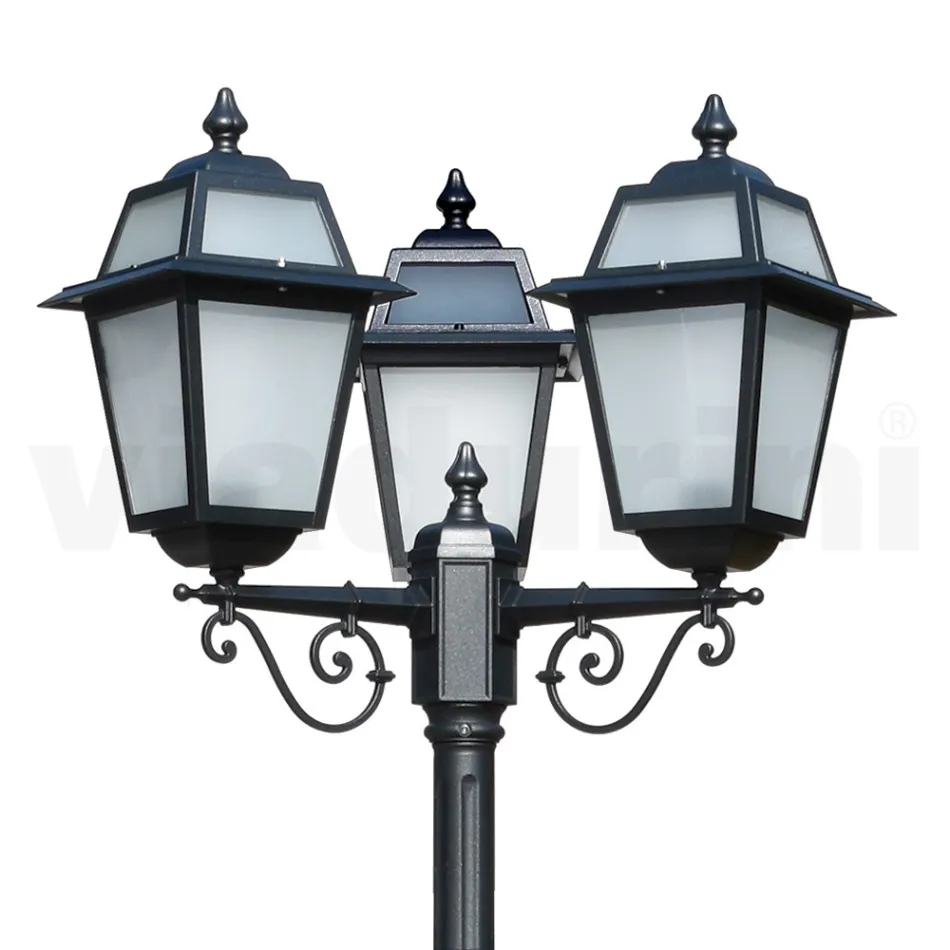 Havelygtepæl 219 cm høj i antracit aluminium og sandblæst glas - Elric Viadurini