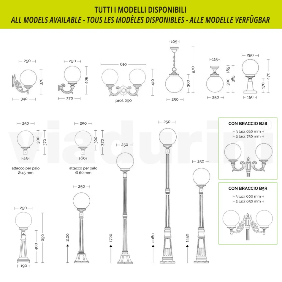 230 cm høj gadelampe i sort akryl og aluminium Fremstillet i Italien - Trovanero Viadurini