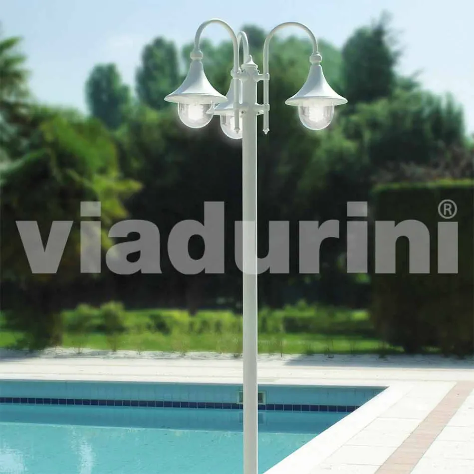 Udendørs lampe med tre lys i hvid aluminium lavet Italien, Anusca Viadurini