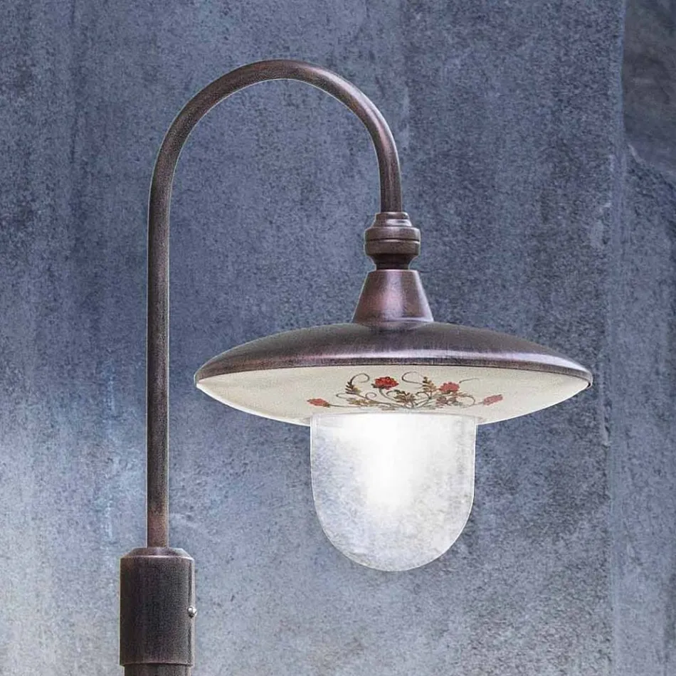 Udendørs lygtepæl i sort aluminium og håndmalede blomster - Latina Viadurini