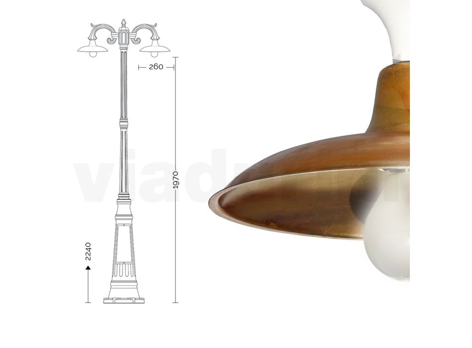 Vintage lampe med 3 lys i aluminium og messing Fremstillet i Italien - Adela Viadurini