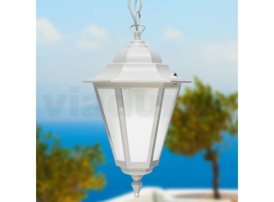 Vintage udendørs lanterne i hvid aluminium lavet i Italien - Terella Viadurini