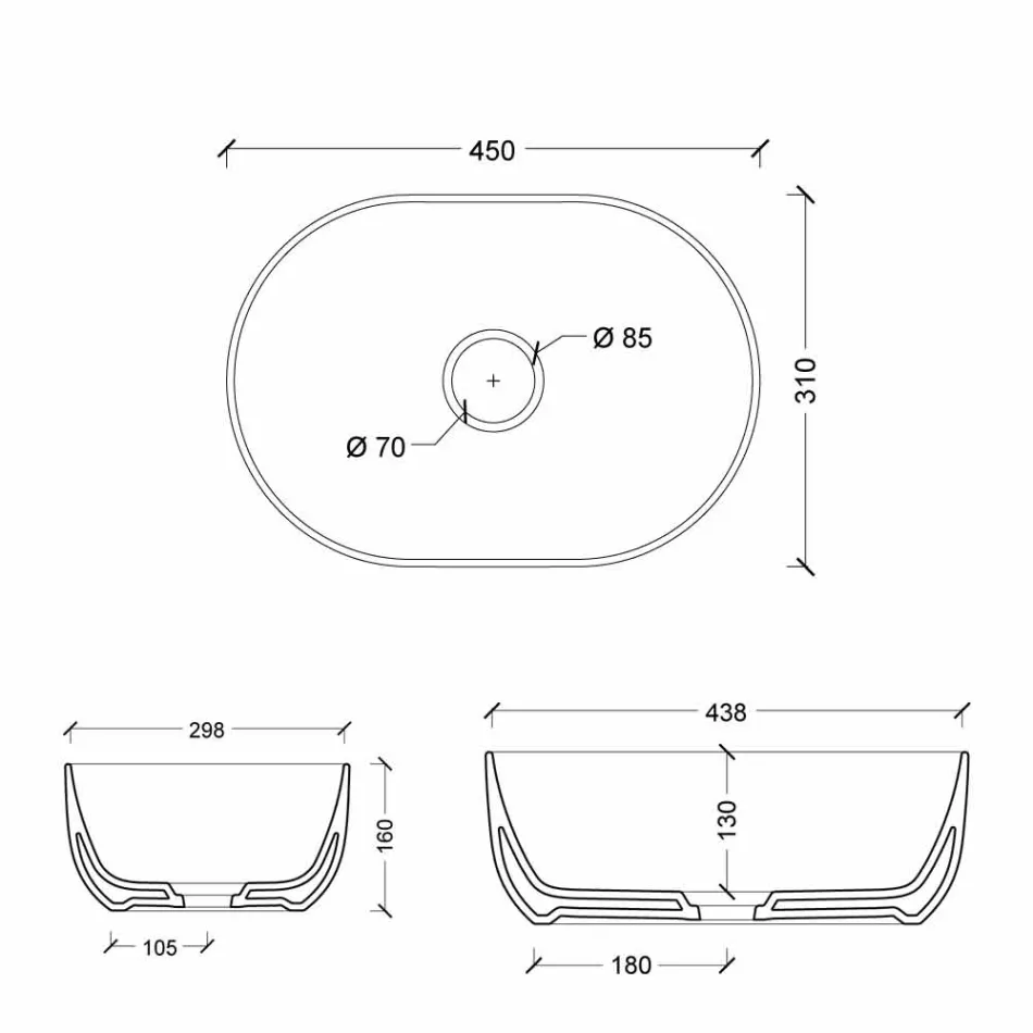 Håndvask 45x32cm keramiske køkkenbordet Italien stjerne lavet, moderne design Viadurini