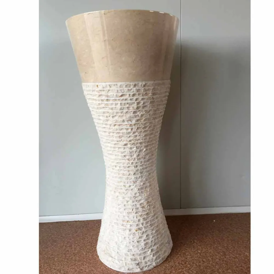 Hvid kolonne håndvask i Iris natursten, unikt stykke Viadurini