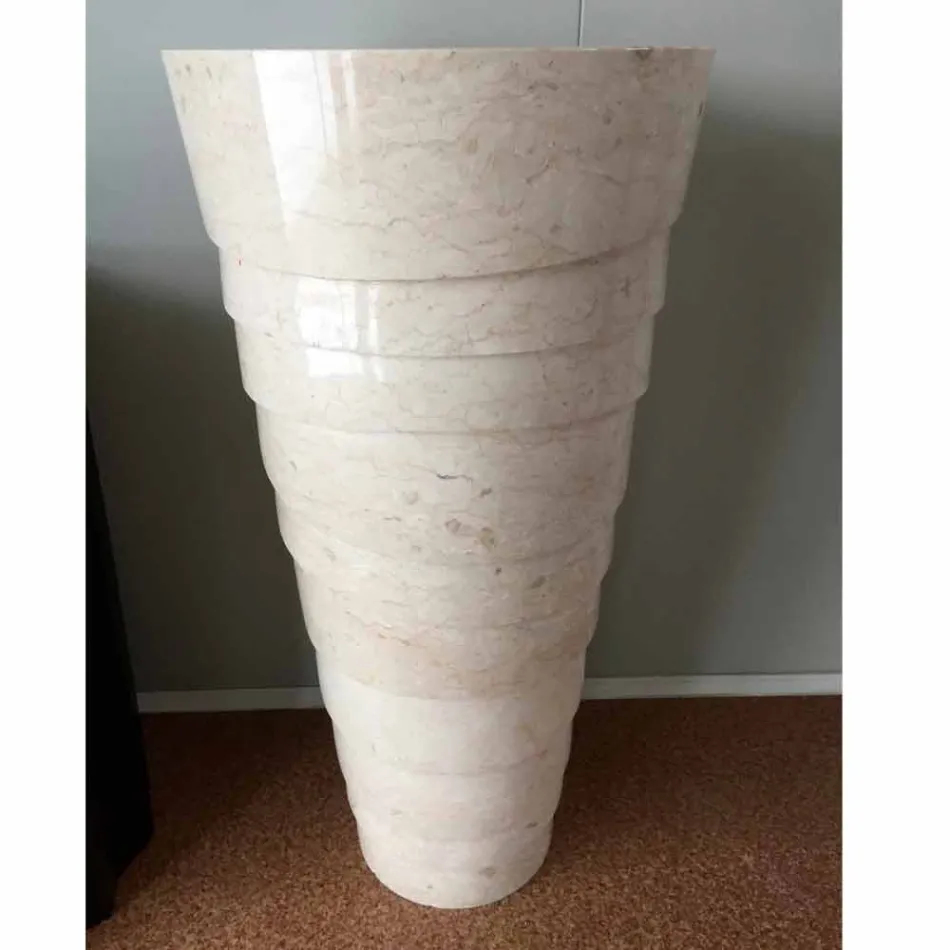 Design badeværelsevask i hvid Brent sten, unikt stykke Viadurini