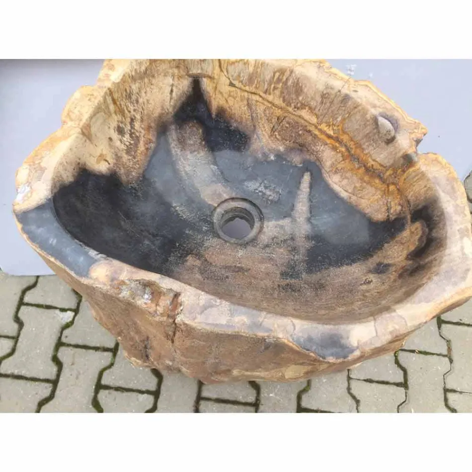 Design piedestalvaske i Ley natursten, håndlavet Viadurini