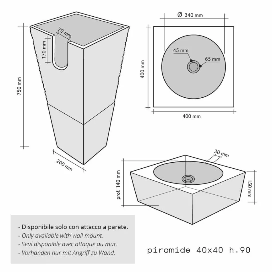 Håndvask Kolonne Pyramid Stone Natural Beige Nias Viadurini