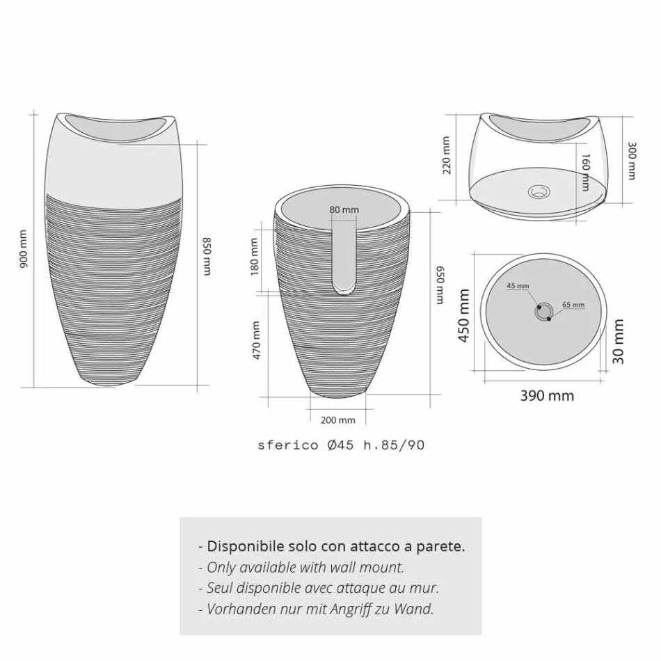 Håndvask Kolonne Sfærisk Stone Natural Smoke Gili Viadurini