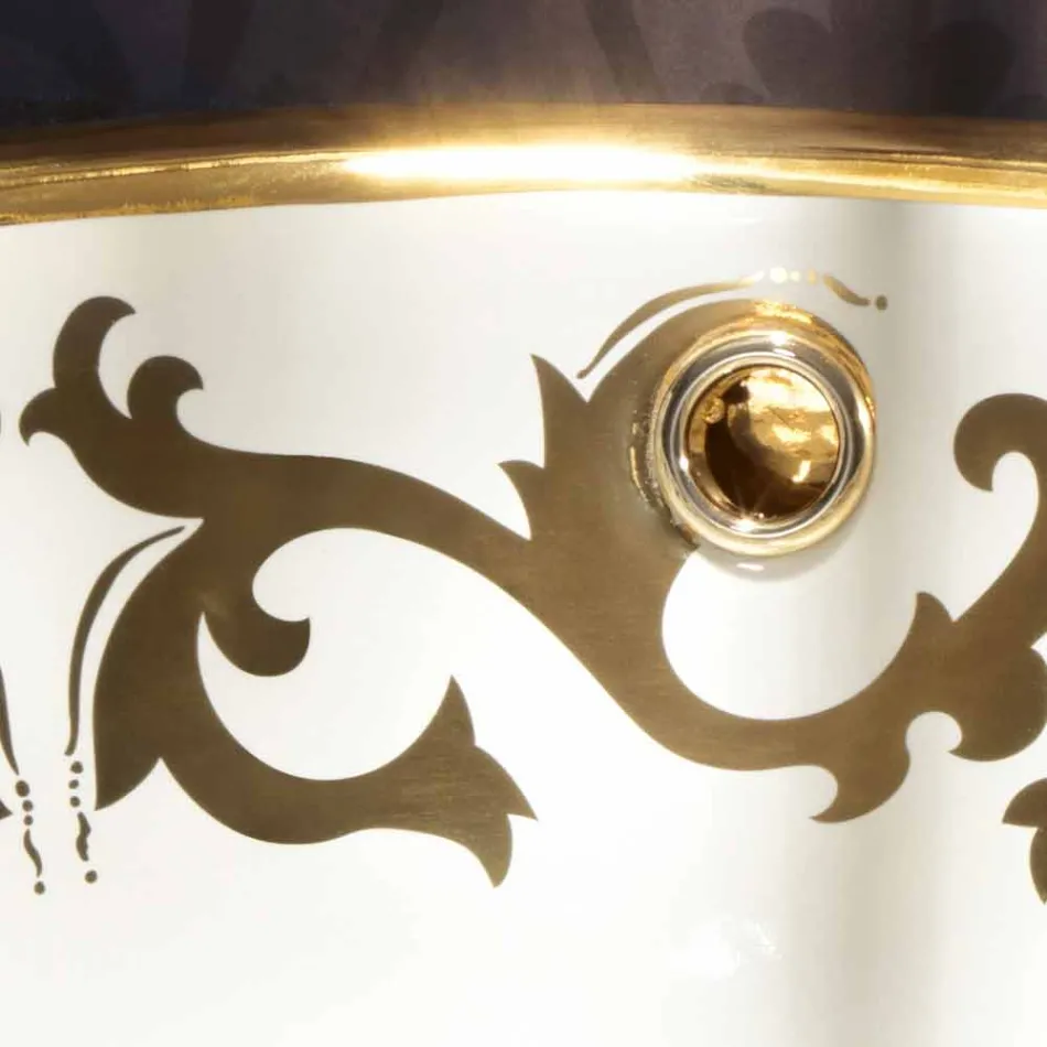 Indbygget håndvask indrettet i ild ler og guld lavet i Italien, Otis Viadurini