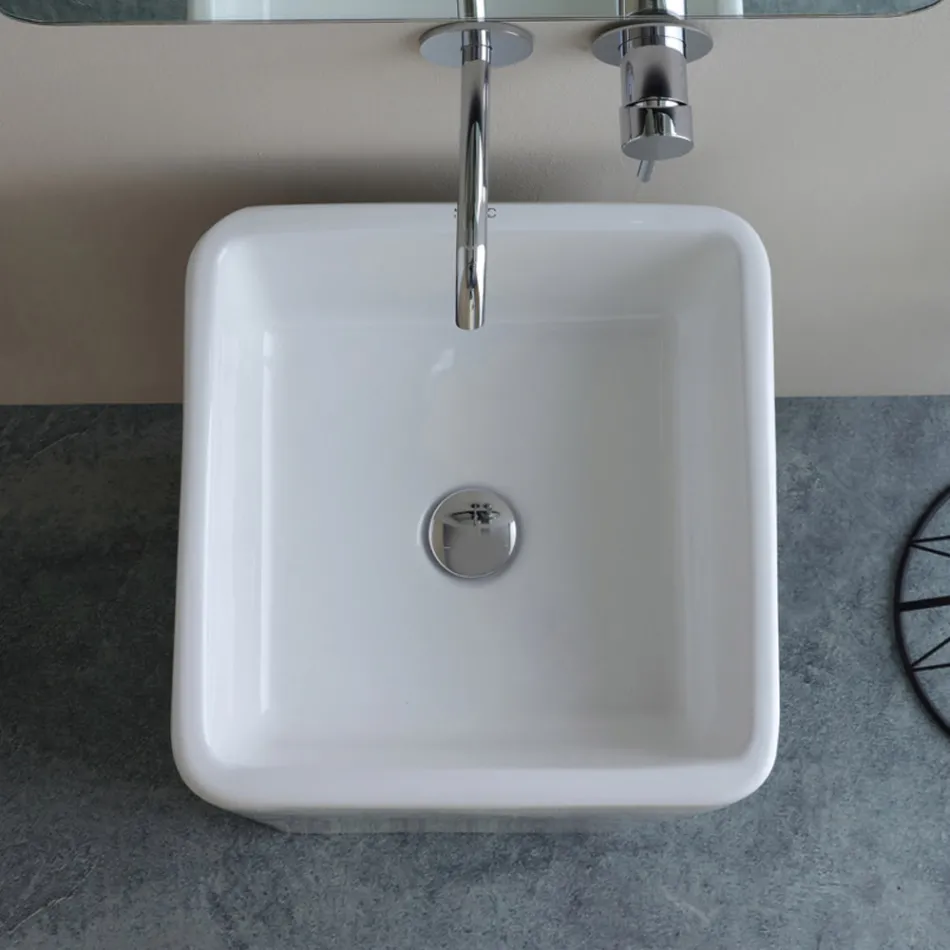 Fritstående firkantet keramisk håndvask med et moderne design - Papavero Viadurini